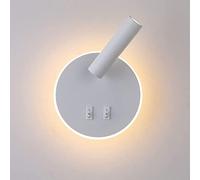 Reading Wall Light Spotlight with Background Lights Aluminum Wall Sconce Matt Finish Can Be Rotated 350° Lamp Head Wall Lamps, Chandelier(Bianco,Round)