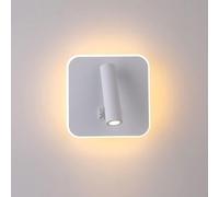 Reading Wall Light Spotlight with Background Lights Aluminum Wall Sconce Matt Finish Can Be Rotated 350° Lamp Head Wall Lamps, Chandelier(Bianco,Square)