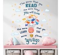 Reading Wall Sticker for Kids - Colourful Hot Air Balloon & Book with Inspirational Quote - Removable Vinyl Decal for Classroom, Reading Corner, Nursery, Library or Home Learning Decor