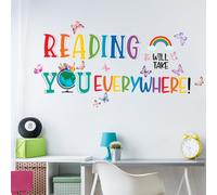 Reading Wall Stickers for Children - “Reading Will Take You Everywhere” Wall Decals - Educational Vinyl Wall Décor for Classroom, Library, Reading Corner or Kids' Bedroom