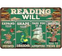 Reading Will Expand Your Mind Shape Your Dreams Take Adventure Read Book Sign Retro Metal Tin Sign Vintage Aluminum Sign for Home Coffee Wall Decor 12x16 Inch