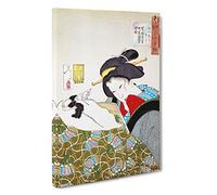 Reading with The Cat by Tsukioka Yoshitoshi Painting Canvas Print | Gallery Wrapped 30mm Frame Wall Art | 30x20 inches | Ready to Hang | Contemporary Animals Picture | Living Room Lounge Office