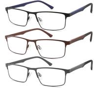 READITEASY Reading Glasses Men Blue Light 3 Pack Reading Glasses for Men Spring Hinge Reduce Justice UV/Dryness, Pack of 3 (black, brown, grey), 3 Pack