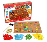 READY 2 LEARN Tack A Tile - Wooden Hammer Toy - 100 Shapes - Big Corkboard - Kid-Friendly Tacks - Foster Imagination, Fine Motor Skills and Reasoning