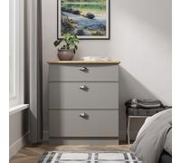 Welcome Furniture Victoria 3 Drawer Deep Chest - Ready Assembled Medium Dusk Grey & Oak