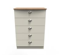 Crowndale Victoria 5 Drawer Cream Ash and Oak Chest of Drawer - Wilko