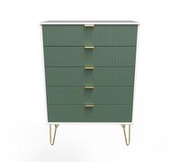 Linear Ready Assembled Matt Green & White 5 Drawer Wide Chest (H)1075mm (W)765mm (D)415mm