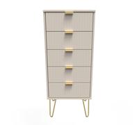 Crowndale Linear 5 Drawer Kashmir Matt Tall Chest of Drawers Ready Assembled - Cream - Wilko