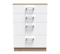 Crowndale Devon 4 Drawer White Matt and Bardolino Oak Deep Chest of Drawers Ready Assembled - White Matt & Bardolino Oak - Wilko