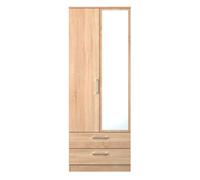 Cornwall Tall 2 Drawer Mirrored Wardrobe In Bardolino Oak (Ready Assembled)