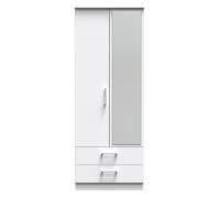 Cornwall Tall 2 Drawer Mirrored Wardrobe In White Matt (Ready Assembled)