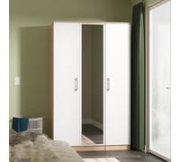 Welcome Furniture Ltd Devon Triple Mirror Wardrobe in White Matt & Bardolino Oak - Ready Assembled, White