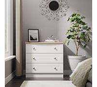 Welcome Furniture Ready Assembled Sussex 3 Drawer Chest In White Ash & Bardolino Oak, White