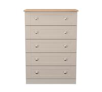 Santander Ready Assembled Matt Beige & Oak 5 Drawer Wide Chest (H)1074mm (W)765mm (D)415mm