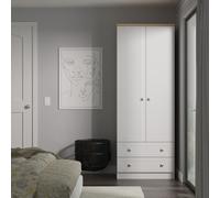 Santander Ready Assembled Traditional Matt Grey & Oak 2 Drawer Tall Double Wardrobe (H)1970mm (W)770mm (D)530mm