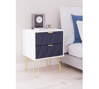 Diamond Bedside Table Grey & White 2 Drawers 60cm