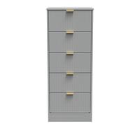 Ready Assembled 2 U Denver 5 Drawer Tall Bedside (Ready Assembled) in Grey Ready Assembled 2 U Grey