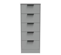 Ready Assembled 2 U Denver 5 Drawer Tall Bedside (Ready Assembled) in Grey Ready Assembled 2 U Grey