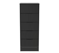 Ready Assembled 2 U Denver 5 Drawer Tall Bedside (Ready Assembled) in True Black Ready Assembled 2 U True Black