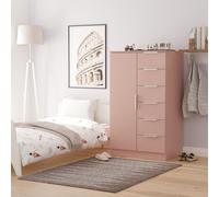 Ready Assembled 2 U Dover 1 Door 5 Drawer Childrens Wardrobe (Ready Assembled) in Dusty Pink Ready Assembled 2 U Dusty Pink