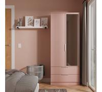 Ready Assembled 2 U Dover 2 Door 2 Drawer Mirrored Wardrobe (Ready Assembled) in Dusty Pink Ready Assembled 2 U Dusty Pink