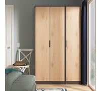 Crowndale Hong Kong 3 Door Slatt Effect and Graphite Tall Wardrobe Ready Assembled - Slatt Effect & Graphite - Wilko