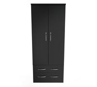 Welcome Furniture Ltd Avon Double 2 Drawer Wardrobe in Black - Ready Assembled, Black