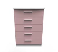 Welcome Furniture Ready Assembled Knightsbridge 5 Drawer Chest In Kobe Pink & White, Pink