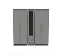 Haworth Tall Mirror Wardrobe Grey 5 Doors 2 Shelves 2 Drawers 196cm