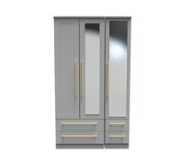 Ready Assembled 2 U Helmsley Tall Triple 2 Drawer Mirror + Drawer Wardrobe (Ready Assembled) in Dark Grey Ready Assembled 2 U Dark Grey