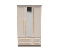 Ready Assembled 2 U Helmsley Tall Triple 2 Drawer Mirror + Drawer Wardrobe (Ready Assembled) in Taupe Ready Assembled 2 U Taupe
