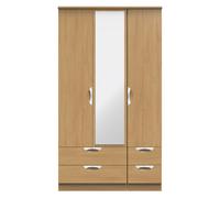 Ready Assembled 2 U Holborn Tall Triple 2 Drawer Mirror + Drawer Wardrobe (Ready Assembled) in Brown Ready Assembled 2 U Brown