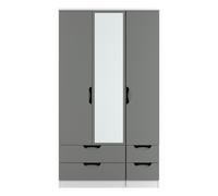 Ready Assembled 2 U Holborn Tall Triple 2 Drawer Mirror + Drawer Wardrobe (Ready Assembled) in Dark Grey Ready Assembled 2 U Dark Grey