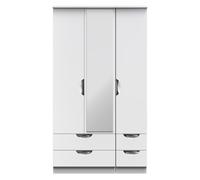 Ready Assembled 2 U Holborn Tall Triple 2 Drawer Mirror + Drawer Wardrobe (Ready Assembled) in White Ready Assembled 2 U White