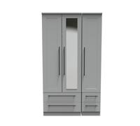 Ready Assembled 2 U Howard Tall Triple 2 Drawer Mirror + Drawer Wardrobe (Ready Assembled) in Dark Grey Ready Assembled 2 U Dark Grey