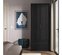 Welcome Furniture Ltd Harlequin Tall Double 2 Drawer Wardrobe in Black Ash - Ready Assembled, Black