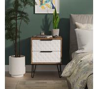 Welcome Furniture Ltd Harlequin 2 Drawer Compact Bedside Cabinet in White Matt & Vintage Oak - Ready Assembled, White