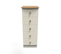 Welcome Furniture Ready Assembled Warwick 5 Drawer Tallboy In Cream & Oak, Cream