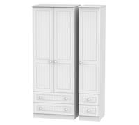Ready Assembled 2 U Lancaster Tall Triple 2 Drawer + Drawer Wardrobe (Ready Assembled) in White Ready Assembled 2 U White