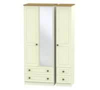 Ready Assembled 2 U Lancaster Tall Triple 2 Drawer Mirror + Drawer Wardrobe (Ready Assembled) in Cream Ready Assembled 2 U Cream