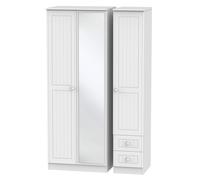 Ready Assembled 2 U Lancaster Tall Triple 2 Drawer Mirror + Drawer Wardrobe (Ready Assembled) in White Ready Assembled 2 U White