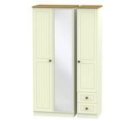 Ready Assembled 2 U Lancaster Tall Triple Mirror + Drawer Wardrobe (Ready Assembled) in Cream Ready Assembled 2 U Cream