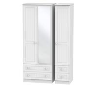 Ready Assembled 2 U Lancaster Tall Triple Mirror + Drawer Wardrobe (Ready Assembled) in White Ready Assembled 2 U White
