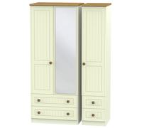 Ready Assembled 2 U Lancaster Triple 2 Drawer Mirror + Drawer Wardrobe (Ready Assembled) in Cream Ready Assembled 2 U Cream