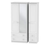 Ready Assembled 2 U Lancaster Triple 2 Drawer Mirror + Drawer Wardrobe (Ready Assembled) in White Ready Assembled 2 U White