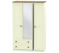 Ready Assembled 2 U Lancaster Triple 2 Drawer Mirrored Wardrobe (Ready Assembled) in Cream Ready Assembled 2 U Cream