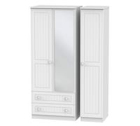 Ready Assembled 2 U Lancaster Triple 2 Drawer Mirrored Wardrobe (Ready Assembled) in White Ready Assembled 2 U White