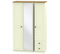 Ready Assembled 2 U Lancaster Triple Mirror + Drawer Wardrobe (Ready Assembled) in Cream Ready Assembled 2 U Cream