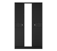 Genoa Ready Assembled Contemporary Black Tall Triple Wardrobe With 1 Mirror Door (H)1960mm (W)1108mm (D)530mm