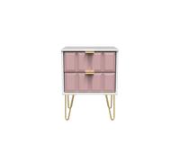 Cube Ready Assembled 2 Drawer Bedside Cabinet Pink/white